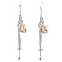 Fashion Fringe Earrings, Brass, with Cubic Zirconia & Plastic Pearl, platinum plated, for woman 