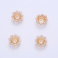 Brass Bead Cap, high quality gold color plated, DIY & micro pave cubic zirconia, golden, 15mm 