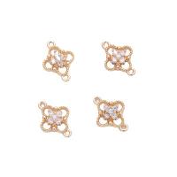 Cubic Zirconia Micro Pave Brass Connector, Four Leaf Clover, high quality gold color plated, DIY & micro pave cubic zirconia & 1/1 loop, golden 