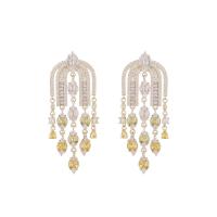 Fashion Fringe Earrings, Brass, real gold plated, fashion jewelry & micro pave cubic zirconia & for woman 