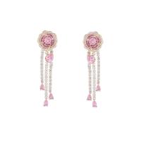Fashion Fringe Earrings, Brass, Flower, real gold plated, fashion jewelry & micro pave cubic zirconia & for woman 