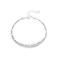 Cubic Zirconia Micro Pave Sterling Silver Bracelet, 925 Sterling Silver, platinum plated, Double Layer & micro pave cubic zirconia & for woman, original color, 200mm 