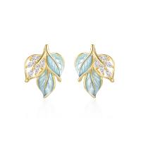 Cubic Zirconia Micro Pave Brass Earring, Leaf, painted, micro pave cubic zirconia & for woman 