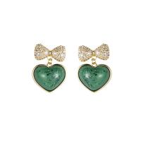 Cubic Zirconia Micro Pave Brass Earring, with Resin, Heart, plated, micro pave cubic zirconia & for woman 