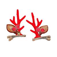 Christmas Hair Clip, Cloth, Antlers, Unisex & Christmas jewelry, red 