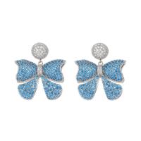 Cubic Zirconia Micro Pave Brass Earring, Bowknot, real gold plated, fashion jewelry & micro pave cubic zirconia & for woman 