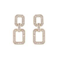Cubic Zirconia Micro Pave Brass Earring, Rectangle, real gold plated, fashion jewelry & micro pave cubic zirconia & for woman & hollow 