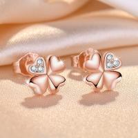 Cubic Zirconia Micro Pave Brass Earring, Four Leaf Clover, plated, micro pave cubic zirconia & for woman 