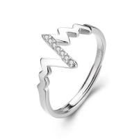 Цирконий Микро вымощает стерлингового серебра палец кольцо, 925 пробы, покрытый платиной, Регулируемый & инкрустированное микро кубического циркония & Женский, оригинальный цвет, 21mm, продается PC