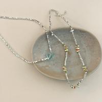 Brass Jewelry Necklace, with Natural Stone & Hematite & Crystal, thick silver plated, Korean style & for woman Approx 17 Inch 