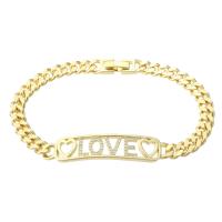 Cubic Zirconia Micro Pave Brass Bracelet, Alphabet Letter, gold color plated, Unisex & micro pave cubic zirconia & hollow Approx 7.4 Inch 