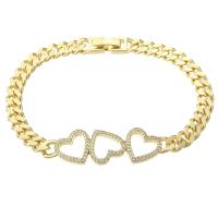 Cubic Zirconia Micro Pave Brass Bracelet, Heart, gold color plated, Unisex & micro pave cubic zirconia & hollow Approx 7.2 Inch 