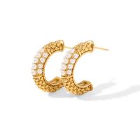 Edelstahl Perle Stud Ohrring, 304 Edelstahl, mit ABS-Kunststoff-Perlen, Vakuum-Ionen-Beschichtung, Modeschmuck & für Frau, goldfarben, 212x4.7mm, verkauft von Paar