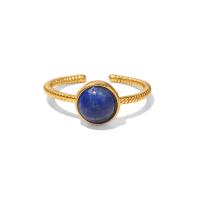 Gemstone Stainless Steel Finger Ring, 304 Stainless Steel, with Lapis Lazuli, Vacuum Ion Plating, fashion jewelry & for woman, two different colored, 8mm 