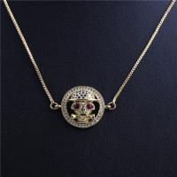 Halloween Necklace, Brass, Skull, plated, Halloween Design & Unisex & micro pave cubic zirconia .75 Inch 