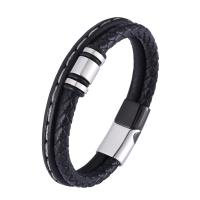 Leather Bracelet, with 316 Stainless Steel, Vacuum Ion Plating, fashion jewelry & for man, black, 12mm 
