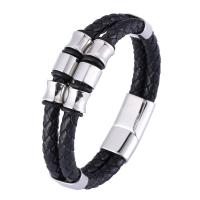 Leather Bracelet, with 316 Stainless Steel, Double Layer & fashion jewelry & for man 12mm 