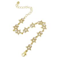Cubic Zirconia Micro Pave Brass Bracelet, Star, gold color plated, micro pave cubic zirconia & for woman & hollow Approx 9.5 Inch 