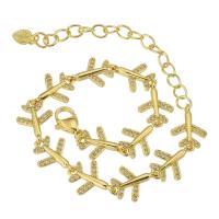 Cubic Zirconia Micro Pave Brass Bracelet, Airplane, gold color plated, micro pave cubic zirconia & for woman Approx 9.5 Inch 