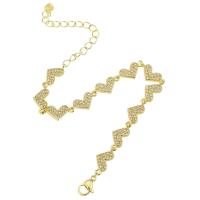 Cubic Zirconia Micro Pave Brass Bracelet, Heart, gold color plated, micro pave cubic zirconia & for woman Approx 10 Inch 