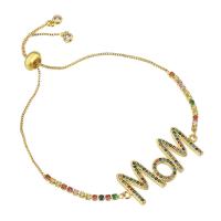 Cubic Zirconia Micro Pave Brass Bracelet, Alphabet Letter, gold color plated, Adjustable & micro pave cubic zirconia & for woman, multi-colored Approx 10 Inch 