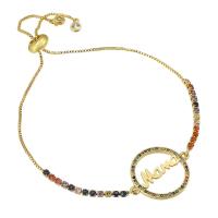 Cubic Zirconia Micro Pave Brass Bracelet, gold color plated, Adjustable & micro pave cubic zirconia & for woman & hollow, multi-colored Approx 10 Inch 