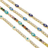 Evil Eye Bracelet Bijoux, laiton, Placage de couleur d'or, pavé de micro zircon & pour femme & émail, plus de couleurs à choisir Environ 9 pouce, Vendu par PC