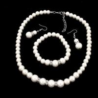 Glas Perlen Schmuck Sets, Zinklegierung, Armband & Ohrring & Halskette, mit Glasperlen, drei Stücke & Modeschmuck & für Frau, weiß, 40x10mm, Länge:ca. 17.72 ZollInch, verkauft von setzen
