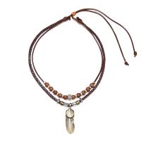 Zinc Alloy Necklace, Wax Cord, with Wood & Zinc Alloy, with 17cm extender chain, fashion jewelry & Unisex, brown cm 