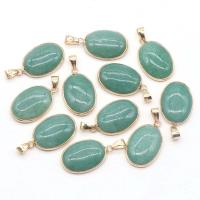 Gemstone Brass Pendants, with Brass, Oval, gold color plated, DIY 