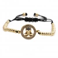 Cubic Zirconia Micro Pave Brass Bracelet, with Polyester Cord, Skull, plated, Halloween Design & Unisex & adjustable & micro pave cubic zirconia cm 