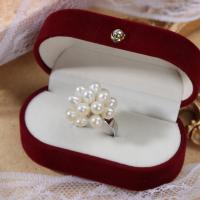 Культивированный пресноводные жемчужные палец кольцо, Пресноводные жемчуги, с Латунь, плакирован серебром, Регулируемый & Женский, белый, 5-6mm, продается PC