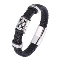 Microfiber PU Bracelet, with 316 Stainless Steel, polished, fashion jewelry & for man 12mm 