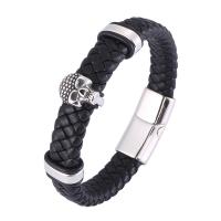Microfiber PU Bracelet, with 316 Stainless Steel, Skull, polished, fashion jewelry & for man & blacken 12mm 
