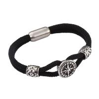 Milan Cord Bracelet, with 316 Stainless Steel, Anchor, polished, fashion jewelry & for man & blacken, black, 8mm 