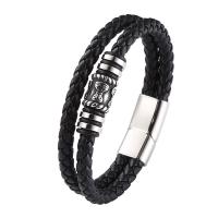 Leather Bracelet, with Microfiber PU & 316 Stainless Steel, polished, fashion jewelry & blacken 12mm 