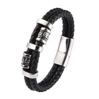 Leather Bracelet, with Microfiber PU & 316 Stainless Steel, polished, Double Layer & fashion jewelry & for man & blacken 12mm 
