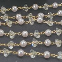 Brass Ball Chain, with Crystal & Plastic Pearl, 14K gold plated, DIY, 5mm 