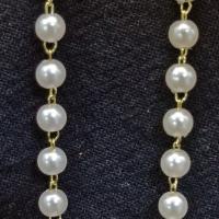 Brass Ball Chain, with Plastic Pearl, Round, 14K gold plated, DIY white 
