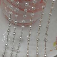 Brass Ball Chain, with Crystal & Plastic Pearl, Round, plated, DIY 4mm,5mm 