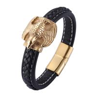 Microfiber PU Bracelet, with 316 Stainless Steel, Owl, Vacuum Ion Plating, fashion jewelry & punk style & for man 12mm 