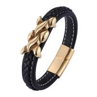 Microfiber PU Bracelet, with 316 Stainless Steel, Vacuum Ion Plating, fashion jewelry & for man 12mm 