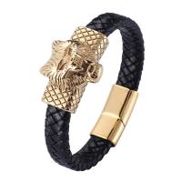 Leather Bracelet, with 316 Stainless Steel, Wolf, Vacuum Ion Plating, fashion jewelry & for man 12mm 