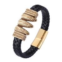 Microfiber PU Bracelet, with 316 Stainless Steel, Bullet, Vacuum Ion Plating, fashion jewelry & for man 12mm 