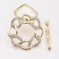 Zinc Alloy Dual-use Brooch Scarf Buckle, Flower, gold color plated, for woman & with rhinestone & hollow, 35mm 