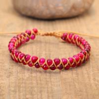 Gemstone Woven Ball Bracelets, Polyester Cord, with Tiger Eye, fashion jewelry & for woman, multi-colored cm 