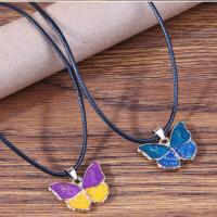 Enamel Zinc Alloy Necklace, with Wax Cord, Butterfly, gold color plated, Unisex 23mm Approx 44 cm 