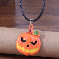 Halloween Necklace, Zinc Alloy, with Wax Cord, Pumpkin, gold color plated, Unisex & enamel, orange Approx 44 cm 