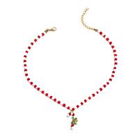 Christmas Jewelry Necklace, Seedbead, with Zinc Alloy, with 2.17 extender chain, Christmas Candy Cane, gold color plated, Christmas Design & for woman & enamel, mixed colors .57 Inch 