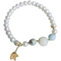 Bracelets de perles En alliage de zinc , perle d'eau douce cultivée, avec Shoushan Stone & Bodhi blanc & alliage de zinc, fleur, Plaqué d'or, bijoux de mode & pour femme, 6mm Environ 7 pouce, Vendu par PC